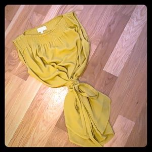 Size M mustard yellow belted chiffon top